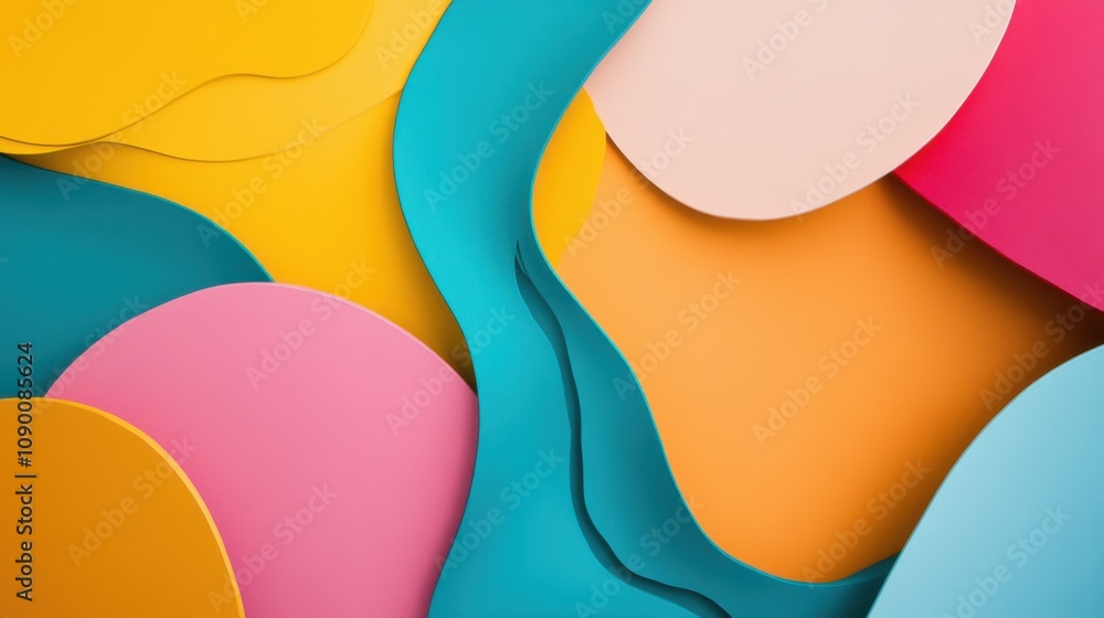 Poster A dynamic composition of interspersed, colorful shapes creating a fluid, abstract design