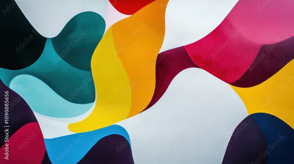 Poster a dynamic composition of interspersed, colorful shapes creating a fluid, abstract design