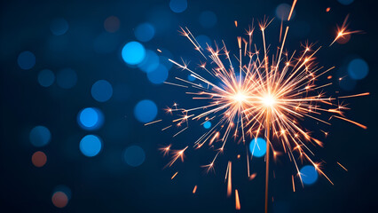 Fototapeta premium New year celebration fireworks on dark blue background, New year 2025 eve party.