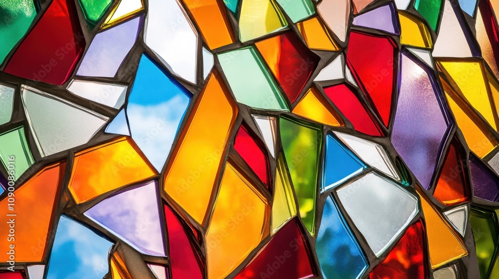 Fototapete a dynamic visual of interlocking, colorful shards forming an intricate, yet cohesive pattern