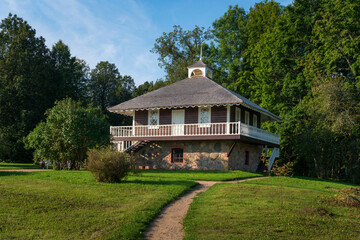 House-Museum of A. P. Hannibal in the Petrovskoye estate of the natural landscape Reserve of A. S. Pushkin on a sunny summer day, Pushkinskie Gory, Pskov region, Russia