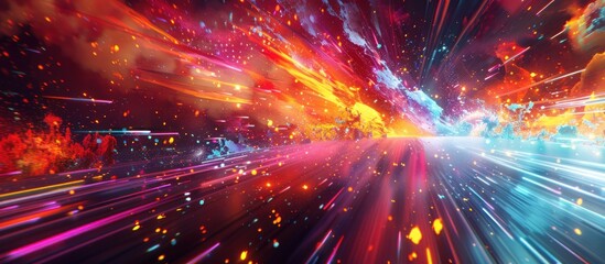 Obraz premium Abstract vibrant cosmic highway with light trails and energy.