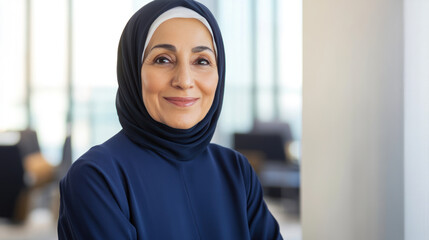 Arabian senior business woman standing at office after budget meeting