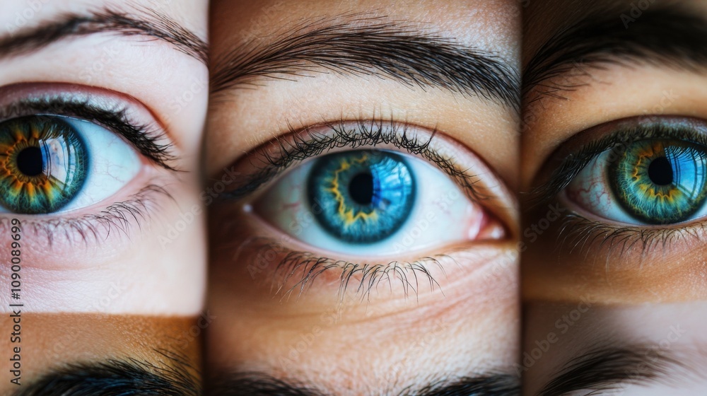 Poster a group of varied eyes forming a single face, highlighting the different perspectives and experience