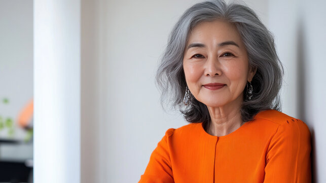 Korean senior business woman standing at office after budget meeting