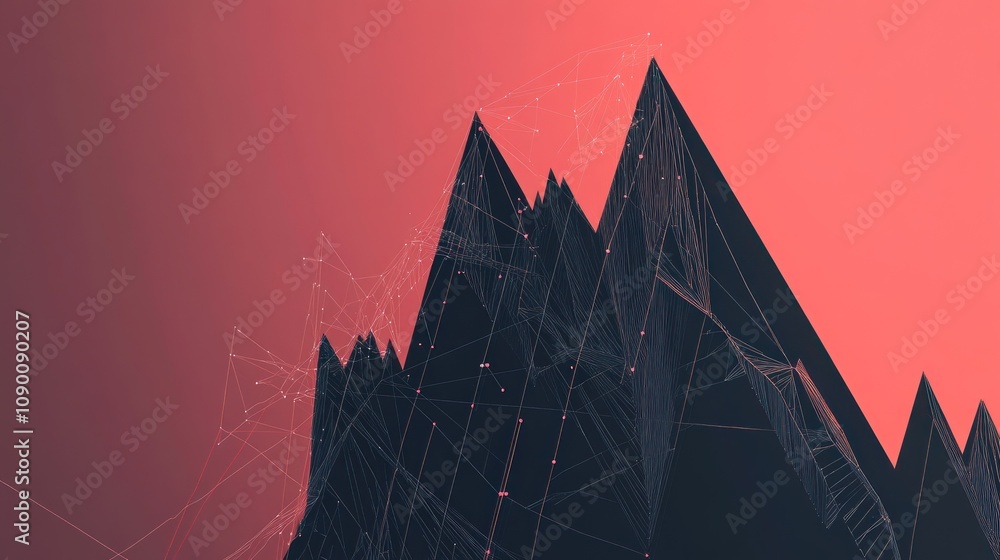 Poster abstract representation of mountains with a geometric design and a gradient background.