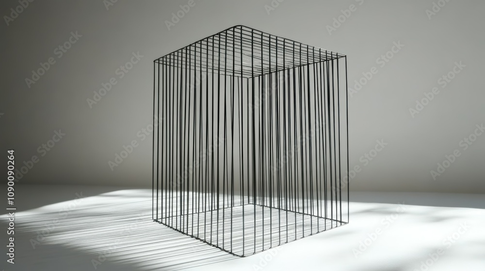 Aufkleber abstract wire frame cube structure with shadow play and minimalist background for artistic and desig