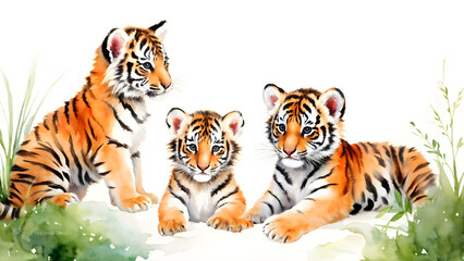 Obraz premium A simple and cute tiger doll icon with a white background