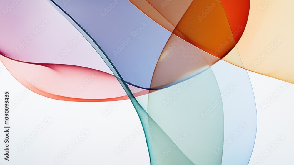 Poster A minimalist design of overlapping transparent layers in varied colors, Representing the overlapping nature of diverse experiences and perspectives, photography style
