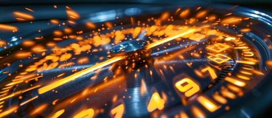 Obraz premium Glowing speedometer needle with sparks.