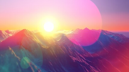 Vibrant sunset over majestic mountain range.