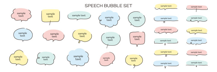 手描き風のふきだしのベクターイラストセット　手書き　吹き出し　フレーム