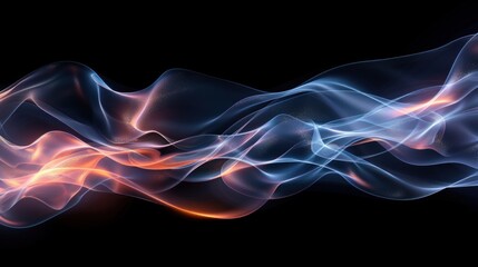 Fototapeta premium Abstract flowing blue and orange energy waves on black background.