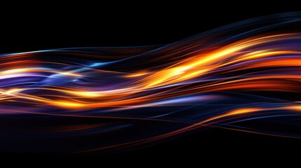Abstract fiery orange and blue wave on black background.