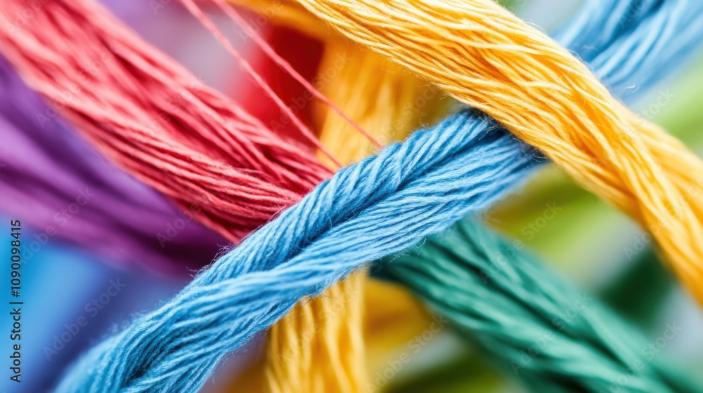 Aufkleber A network of colorful threads weaving together into a strong fabric, Representing the interconnectedness and unity of diverse communities, minimalist composition