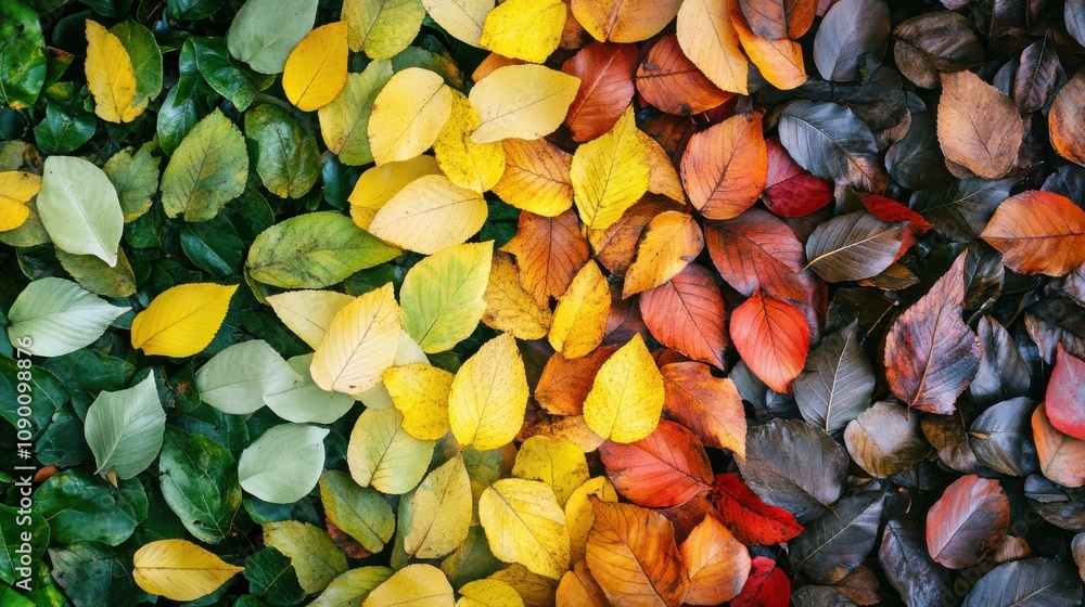 Poster a patchwork of diverse leaves forming a cohesive pattern, symbolizing the unity and richness found i