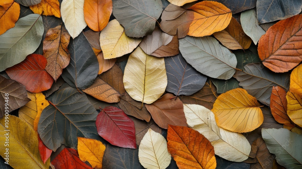 Poster a patchwork of diverse leaves forming a natural tapestry, representing the unity and strength in div