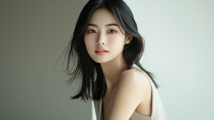 Fototapeta premium Beautiful Young Woman with Long Black Hair