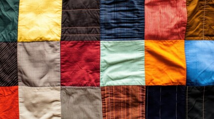 A patchwork quilt made of different fabric squares, Representing the cohesion of diverse identities and backgrounds, minimalistic style