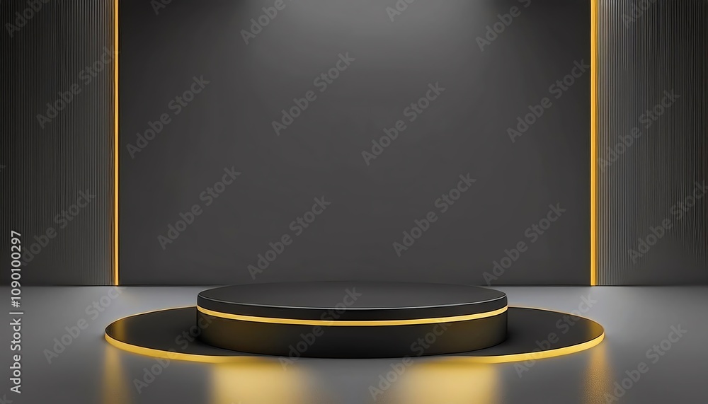 Poster a sleek, modern stage with a circular platform and illuminated edges against a dark backdrop, perfec