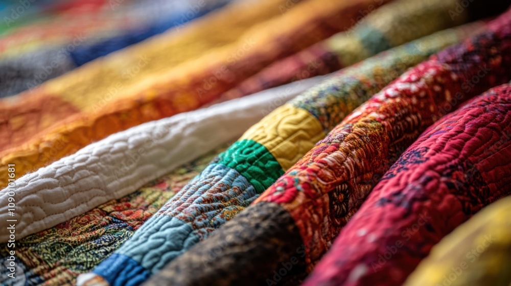 Poster a quilt of different fabrics representing various cultures, symbolizing the unity and strength found