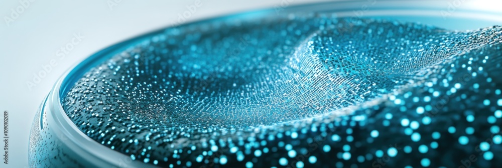 Poster a close-up view of shimmering blue liquid with bubbles, creating a mesmerizing effect.