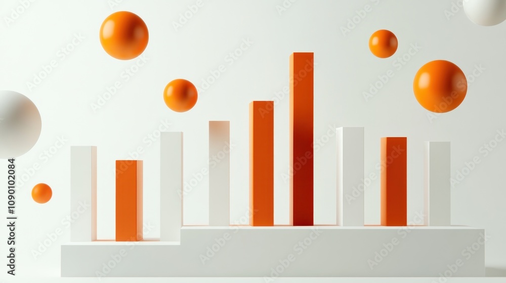 Poster A 3D bar graph with orange and white spheres, representing data visualization.