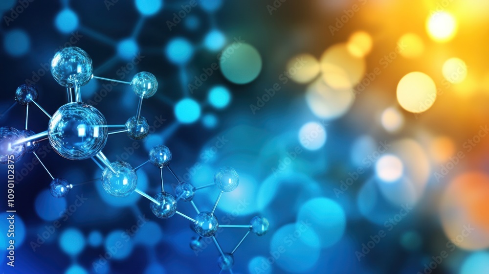Poster Abstract representation of molecular structures with colorful bokeh background.