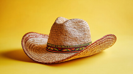 Celebrating Mexican Independence Day with a Traditional Sombrero on a Bright Yellow Background