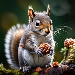 Obraz premium the AI Image Generator, Squirrel Perched on Forest Tree Branch