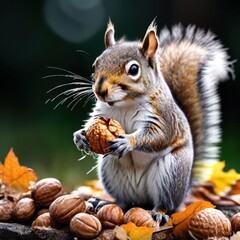 Obraz premium the AI Image Generator, Squirrel Perched on Forest Tree Branch
