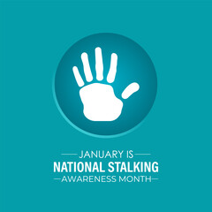 Obraz premium Vector graphic of National Stalking Awareness Month banner design template. Realistic Ribbon, hands icon and colourfull backgraound. Design for cards, prints, social media, poster, flyer.