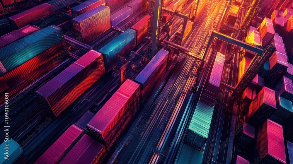 Poster shipping containers in a colorful array