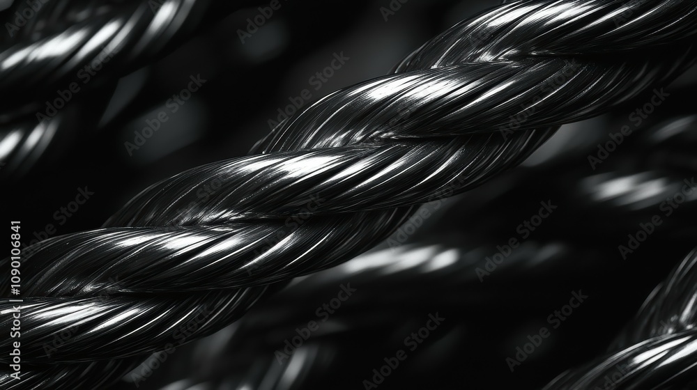 Poster twisted steel cables with reflective highlights creating an intricate pattern of metallic texture su