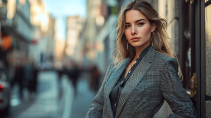 Fototapeta premium Woman in Grey Blazer on the Street