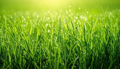green grass covered in morning dew droplets. generative ai