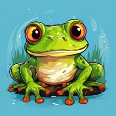 Fototapeta premium the AI Image Generator, Cartoon Frog Sitting on a Rock