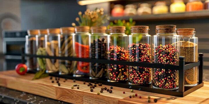 Spice rack on the kitchen counter, 4K Video