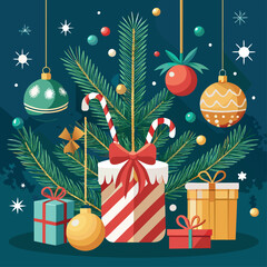 christmas background with christmas tree and gifts