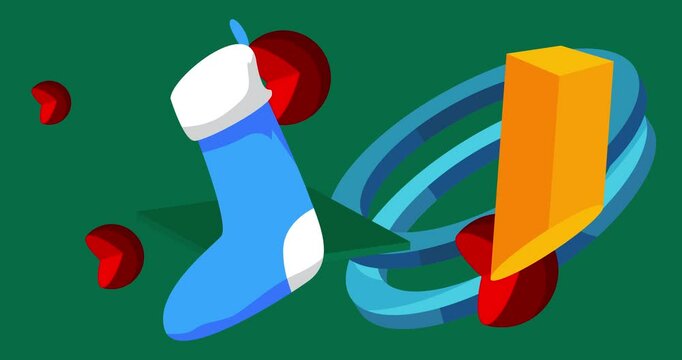 Christmas stocking geometrical graphic retro theme background. Minimal geometric elements. Vintage abstract shapes vector illustration.