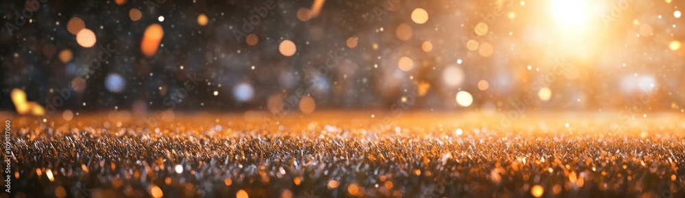 Poster A shimmering ground with sparkling particles illuminated by light, creating a magical atmosphere.