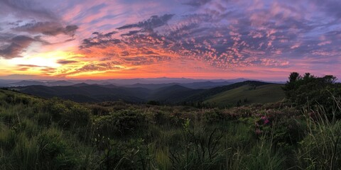 Sunset from Grassy Ridge overlooking the other Roan Balds, Jane Bald, Round Bald, Roan high knob. 