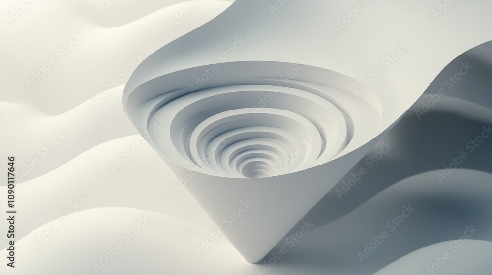 Aufkleber a minimalist spiral structure emerging from smooth, undulating surfaces.