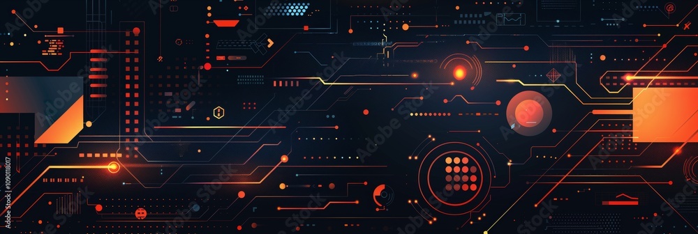 Fototapete a flat vector background with simple shapes and lines in dark colors, featuring orange and red geome