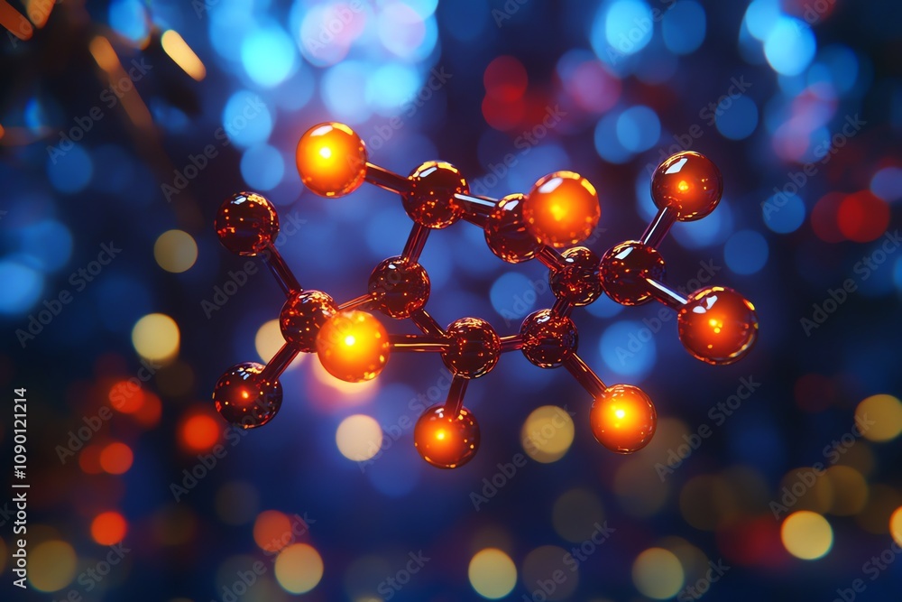 Poster Glowing 3D model of a molecule against a bokeh background.