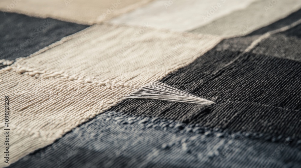 Poster A single thread weaving through a fabric of different patterns, Highlighting the interconnectedness of diverse experiences, minimalistic style