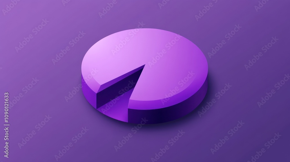 Fototapete a 3d purple pie chart with a slice removed, representing data visualization.