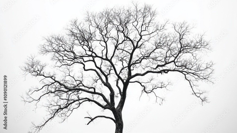 Poster A single tree with branches forming a web of connections, symbolizing the interdependence and strength of diverse relationships, minimalistic style