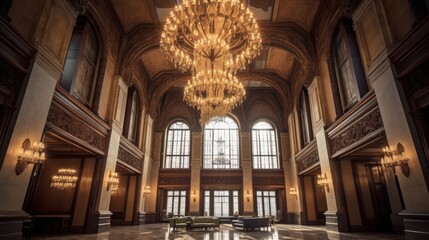 Grand Hall Interior with Chandeliers