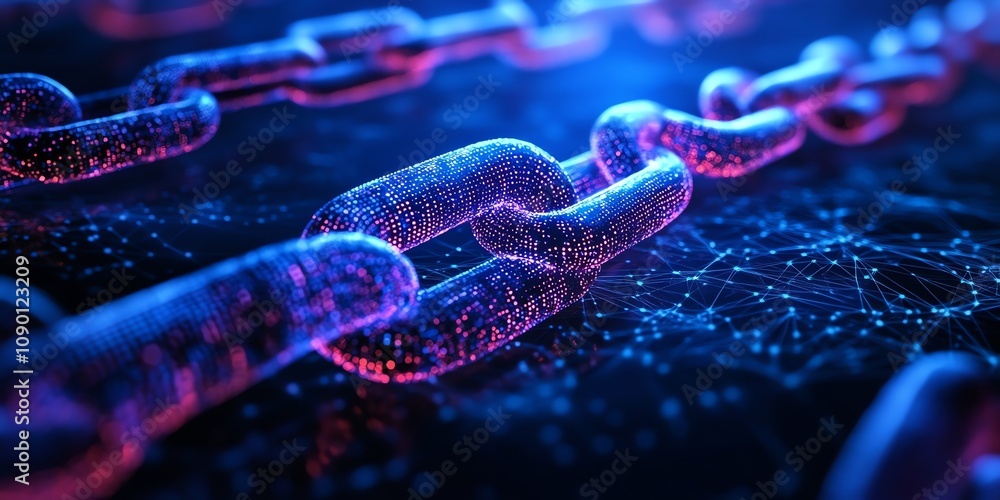 Aufkleber Glowing chain links on a network background.